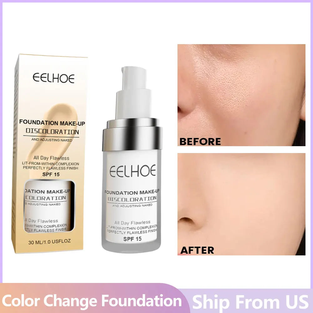 Color Changing Liquid Foundation Moisturizing Female Makeup Products Waterproof No Creasing No Separation Lightweight Concealer